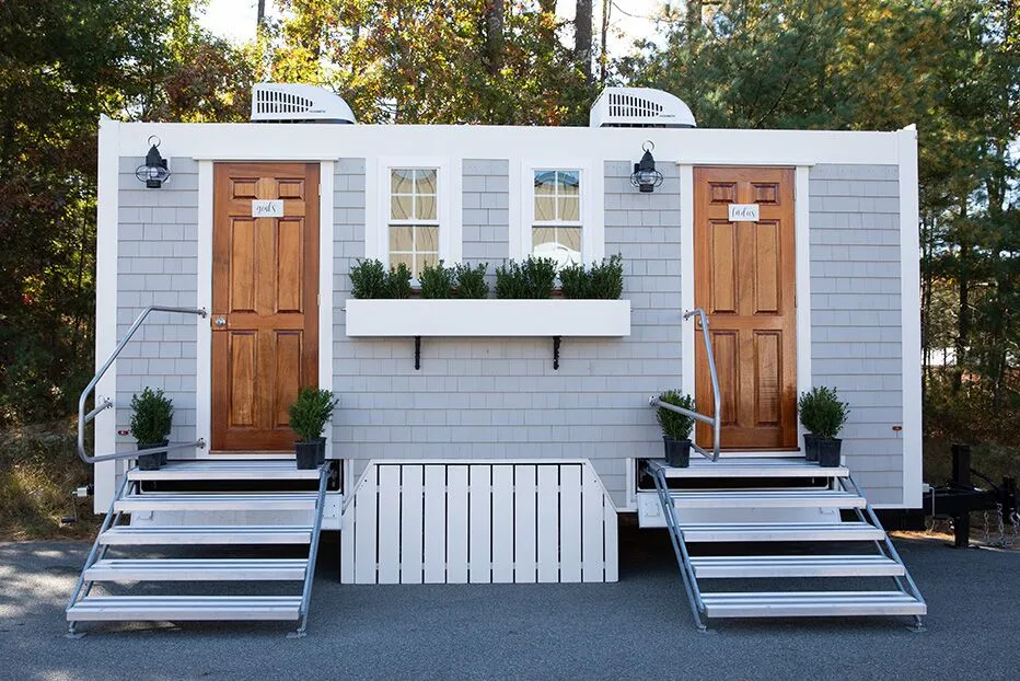 Wedding restroom units discretely staged at a venue in Summerville, South Carolina